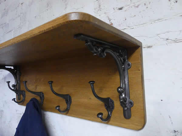 Solid Oak Coat and Hat Rack with Cast Iron Ends (36